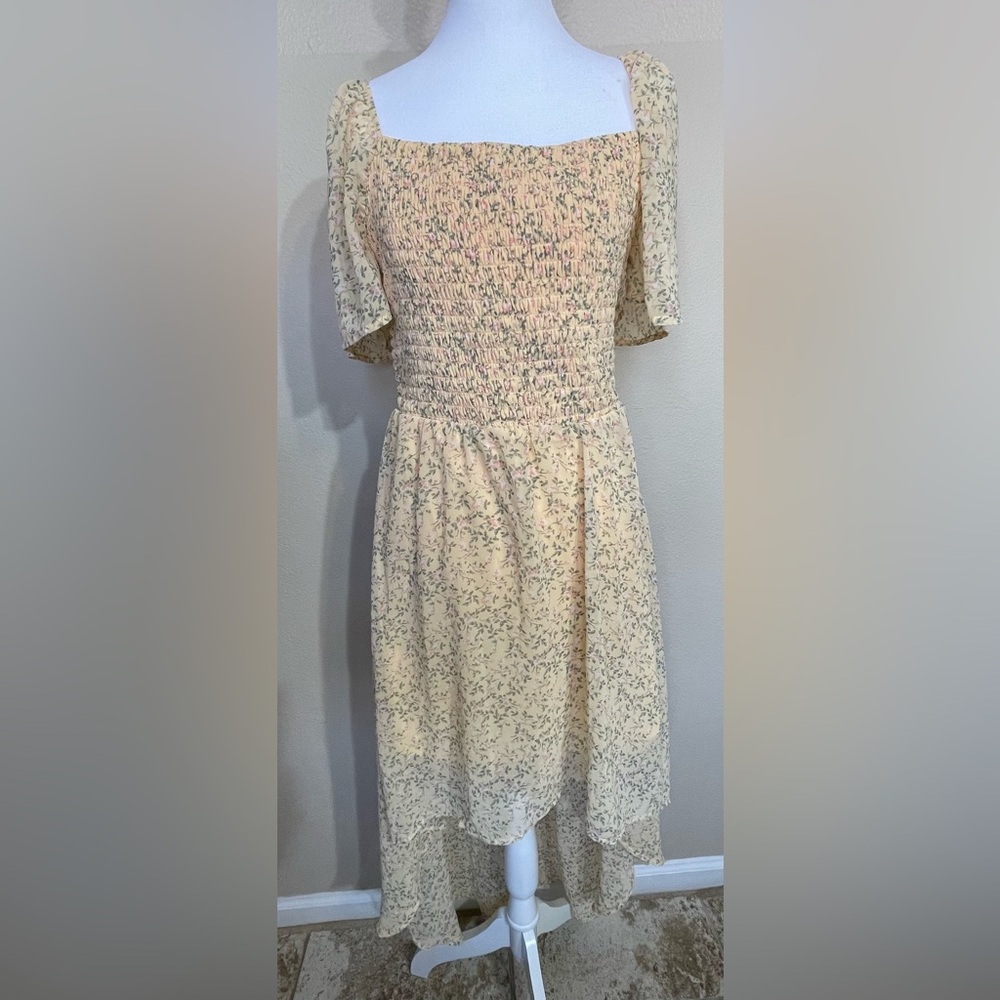 As U Wish Boho Yellow Floral high low dress women’s Large